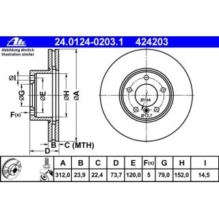 ATE Bremsscheibe Vorderachse 312x24mm fr BMW F20 F21 F23 F22 F87 F30 F31 e90 e91 e92 e93 X1 e84