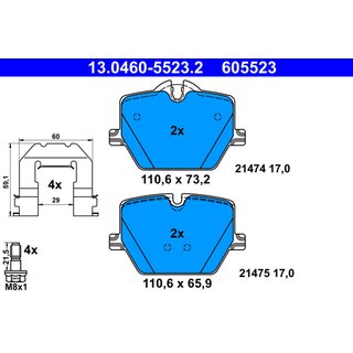 ATE Brake Pads Rear Axle for 345 mm Brakedisc for BMW