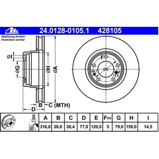 ATE front brake disc 316x28mm for BMW E38