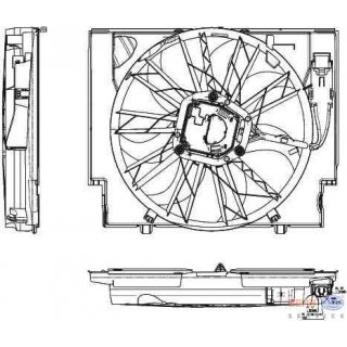 HELLA Premium Line Radiator fan 600W 525mm with housing for BMW E60 E61 E63 E64 Diesel