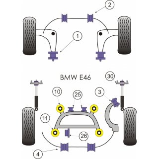 2 x Powerflex PFR5-5630-10 Rear Shock Top Mount Bracket and Bush 10mm BMW e30 e36 e46