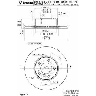 Brembo Bremsscheibe Vorderachse 312x24mm fr BMW F20 F21 F23 F22 F87 F30 F31 e90 e91 e92 e93 X1 e84