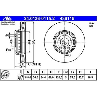 ATE brake disc front left 348x36mm for BMW F10 F18 F07 F11 F12 F13 F06 F01 - F04