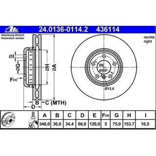 ATE brake disc front right 348x36mm for BMW F10 F18 F07 F11 F12 F13 F06 F01 - F04