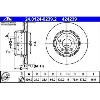 ATE front brake disc 330x24mm for BMW F10 F18 F11