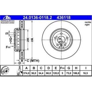 ATE Bremsscheibe VA rechts 374x36mm BMW F10 F18 F07 F11 F12 F13 F06 F01 - F04