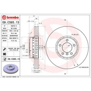 Brembo Brake disc Front Axle 348x36mm for BMW e60 e61 e63 e64