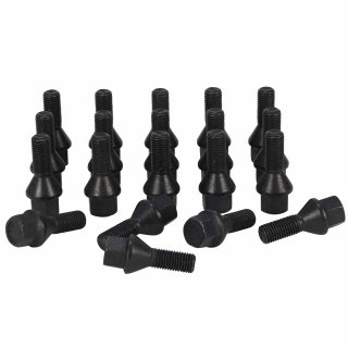 20 x Wheel Bolt M12 x 1,5 x 26mm Male Hex, black burnished Conical Seat F for BMW and Mini