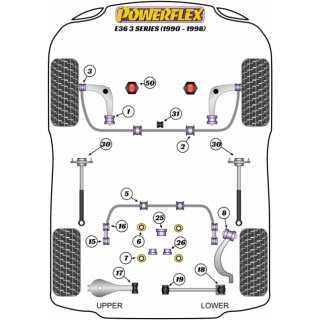 4 x Powerflex PU Tonnenlager Lagerung Hinterachse fr BMW e36