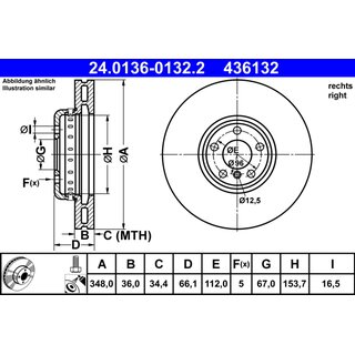 1x ATE 2-Piece Brake Disc Frontaxle Right Side 348x36 mm for BMW