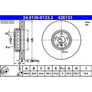 1x ATE 2-Piece Brake Disc Front Axle Left Side for BMW