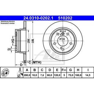 ATE Powerdisc Brake Disc Rear Axle 280x10mm for BMW E36 E 46